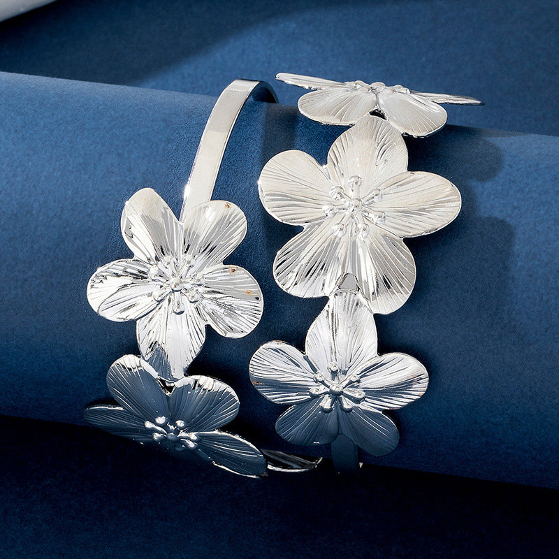 Flower Pattern Bangle In Gold, For Elegant Style And Everyday Wear
