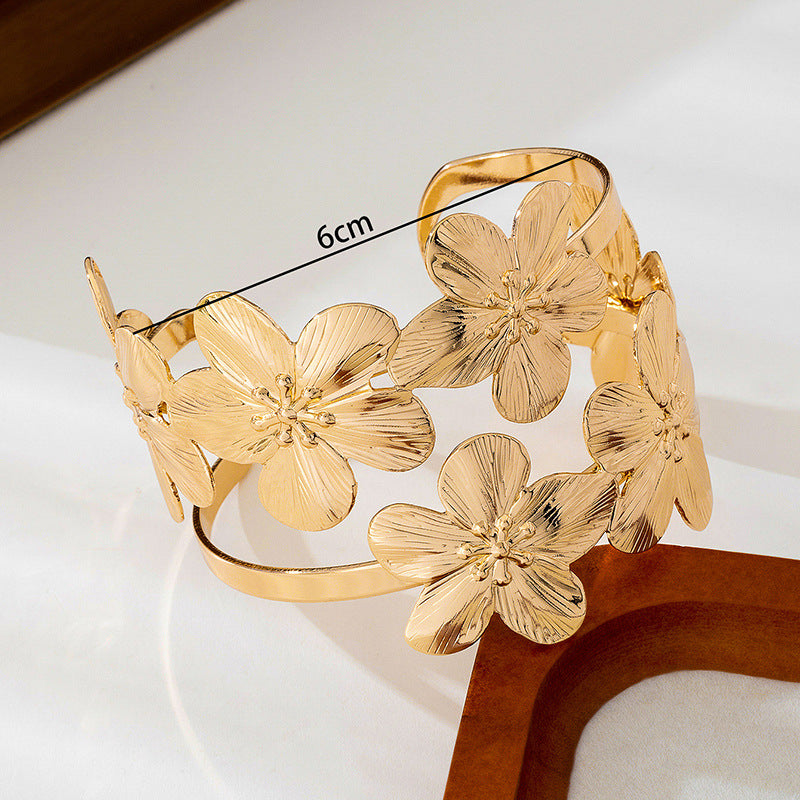 Flower Pattern Bangle In Gold, For Elegant Style And Everyday Wear