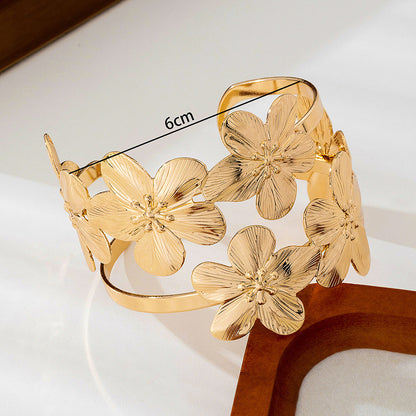 Flower Pattern Bangle In Gold, For Elegant Style And Everyday Wear