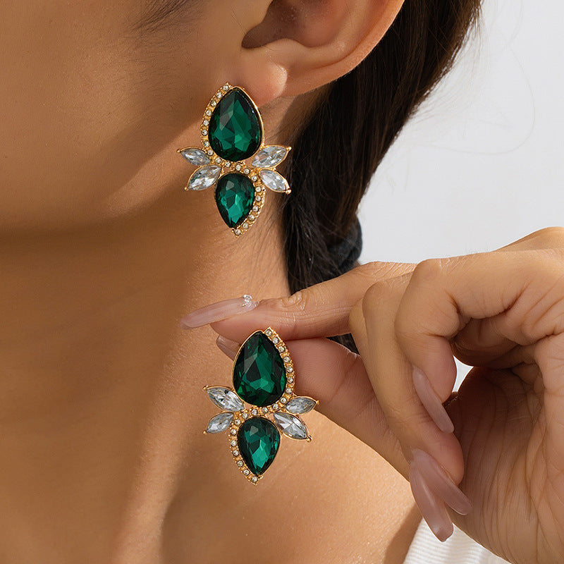 Geometric Bohemian Stud Earrings In Green Featuring Natural Stone For Stylish Jewelry Accessories