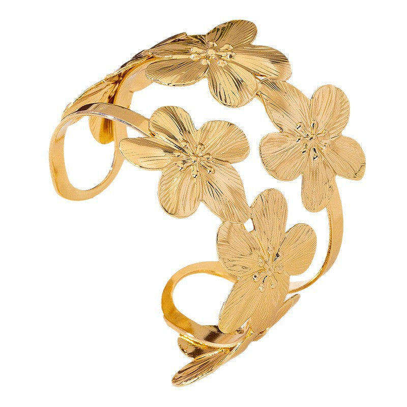 Flower Pattern Bangle In Gold, For Elegant Style And Everyday Wear