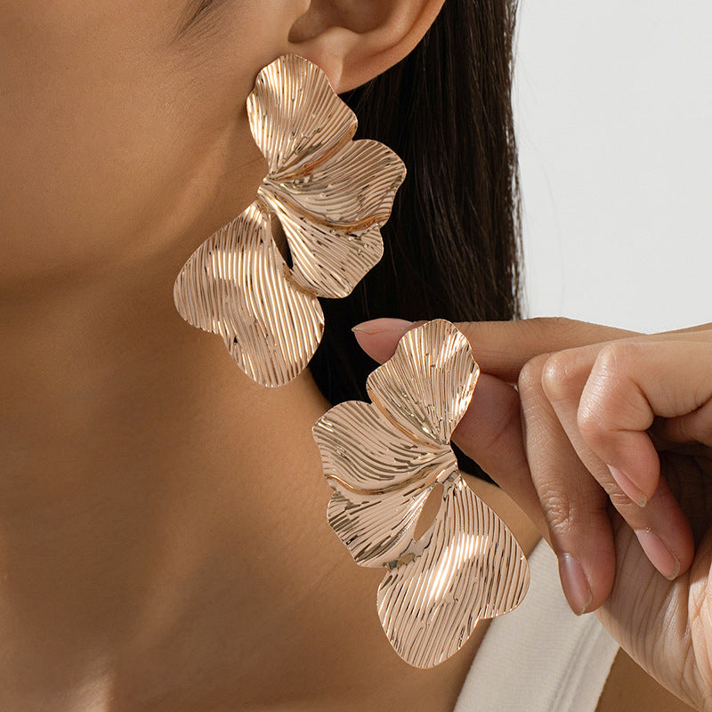 Flower Petal Irregular Stud Earrings For Women In Gold