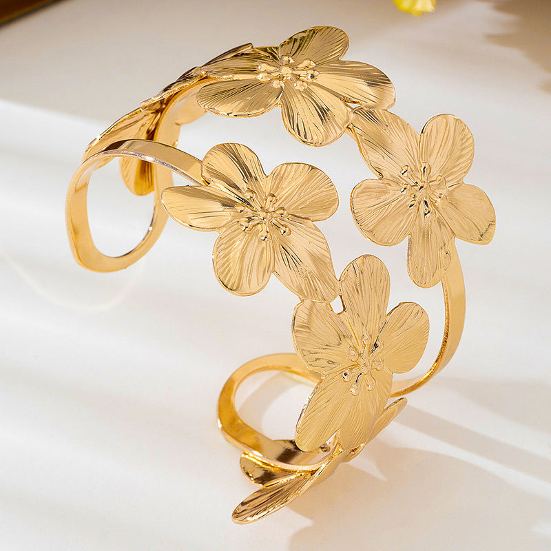 Flower Pattern Bangle In Gold, For Elegant Style And Everyday Wear