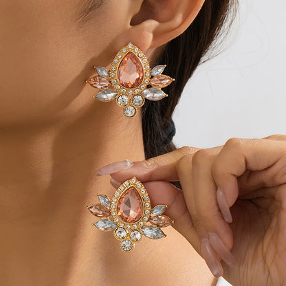 Luxurious Stud Earrings In Champagne And Green, Perfect For Elegant Occasions