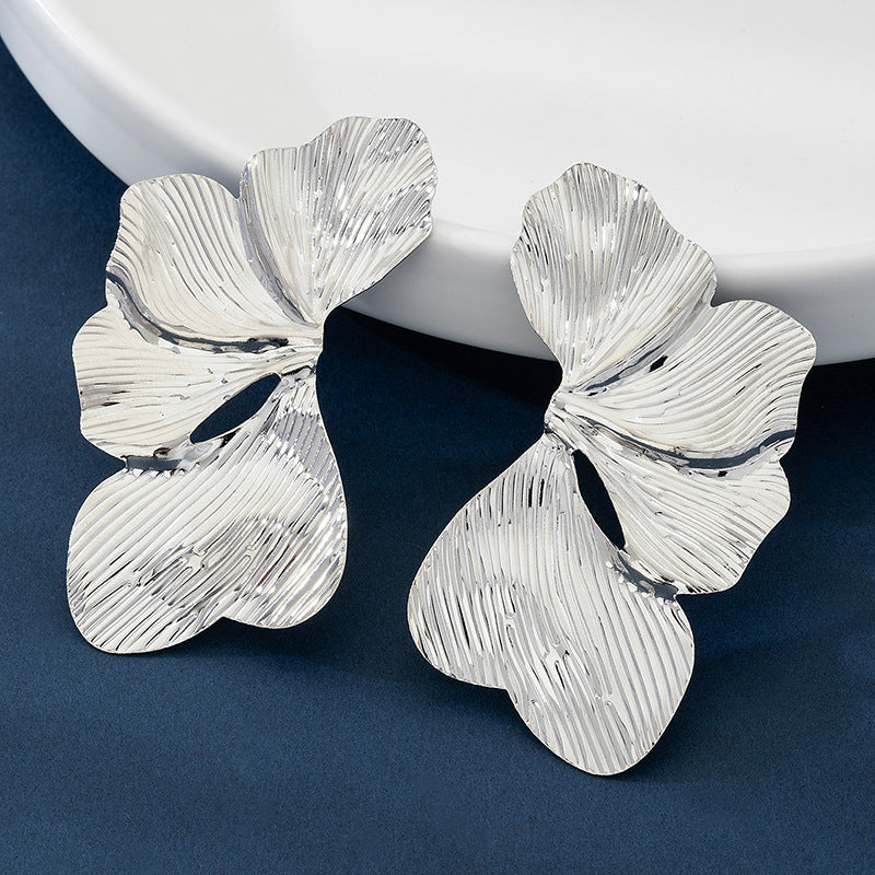 Flower Petal Irregular Stud Earrings For Women In Gold
