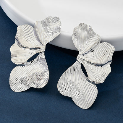 Flower Petal Irregular Stud Earrings For Women In Gold