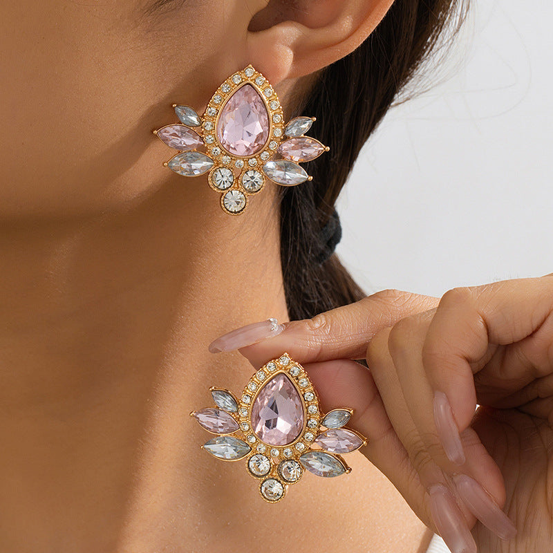 Luxurious Stud Earrings In Champagne And Green, Perfect For Elegant Occasions