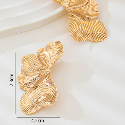 Flower Petal Irregular Stud Earrings For Women In Gold