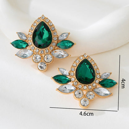 Luxurious Stud Earrings In Champagne And Green, Perfect For Elegant Occasions