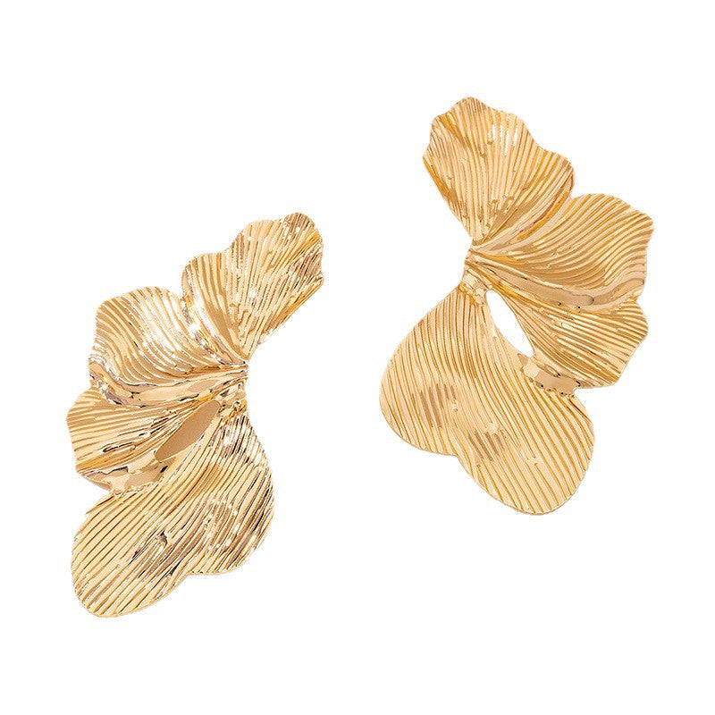 Flower Petal Irregular Stud Earrings For Women In Gold