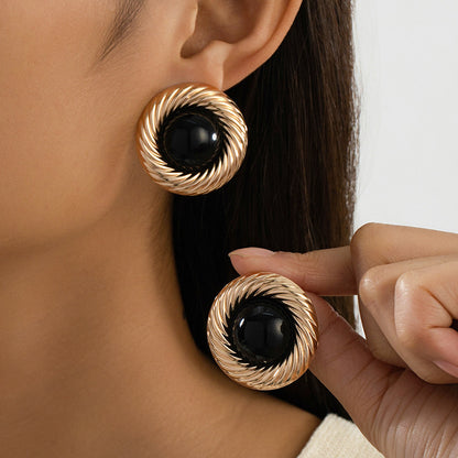 For Stud Earrings In Black And Gold With Elegant Silver Accents