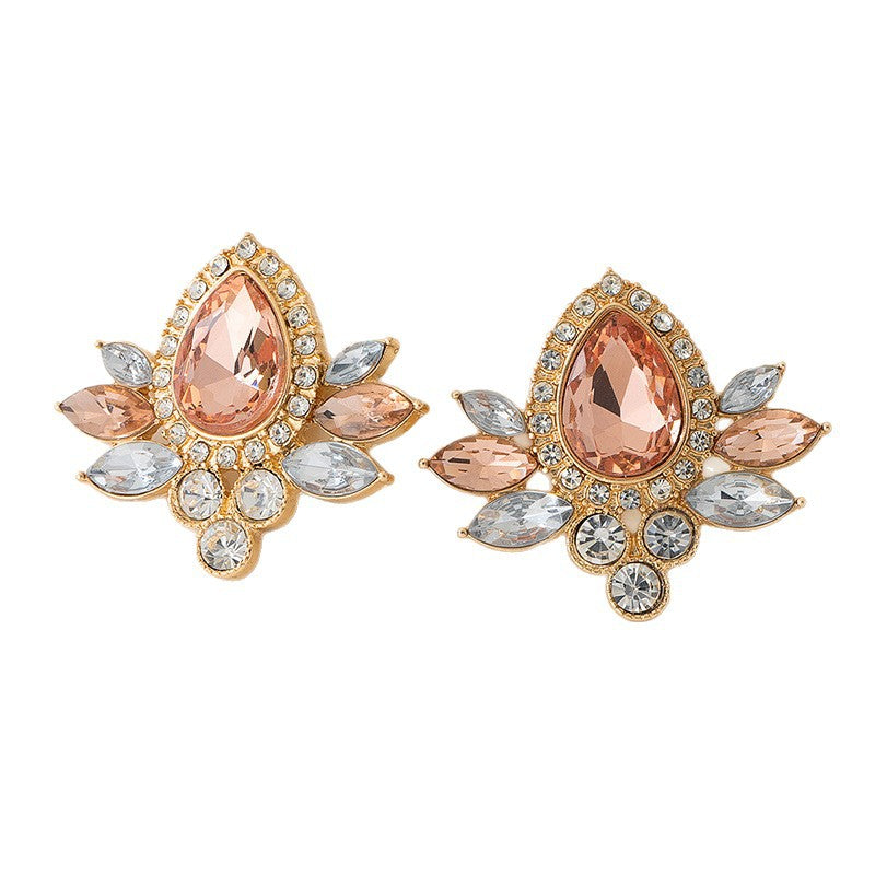 Luxurious Stud Earrings In Champagne And Green, Perfect For Elegant Occasions