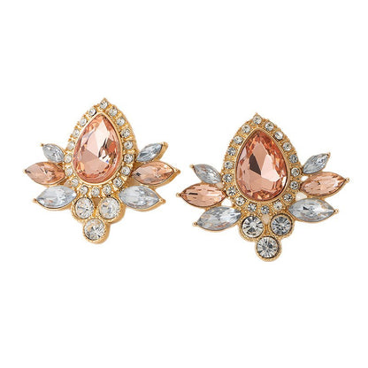Luxurious Stud Earrings In Champagne And Green, Perfect For Elegant Occasions