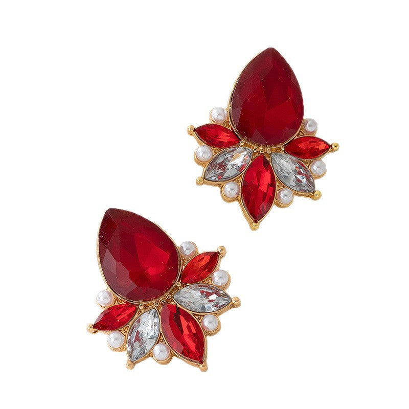 For Stud Earrings Featuring Rhinestones Inlay Material With Durable Alloy Construction Available In Red