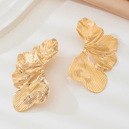 Flower Petal Irregular Stud Earrings For Women In Gold