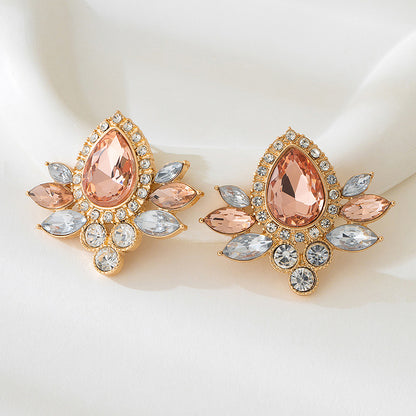 Luxurious Stud Earrings In Champagne And Green, Perfect For Elegant Occasions
