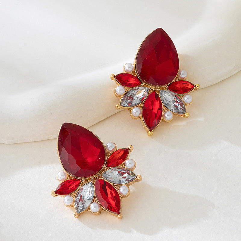 For Stud Earrings Featuring Rhinestones Inlay Material With Durable Alloy Construction Available In Red