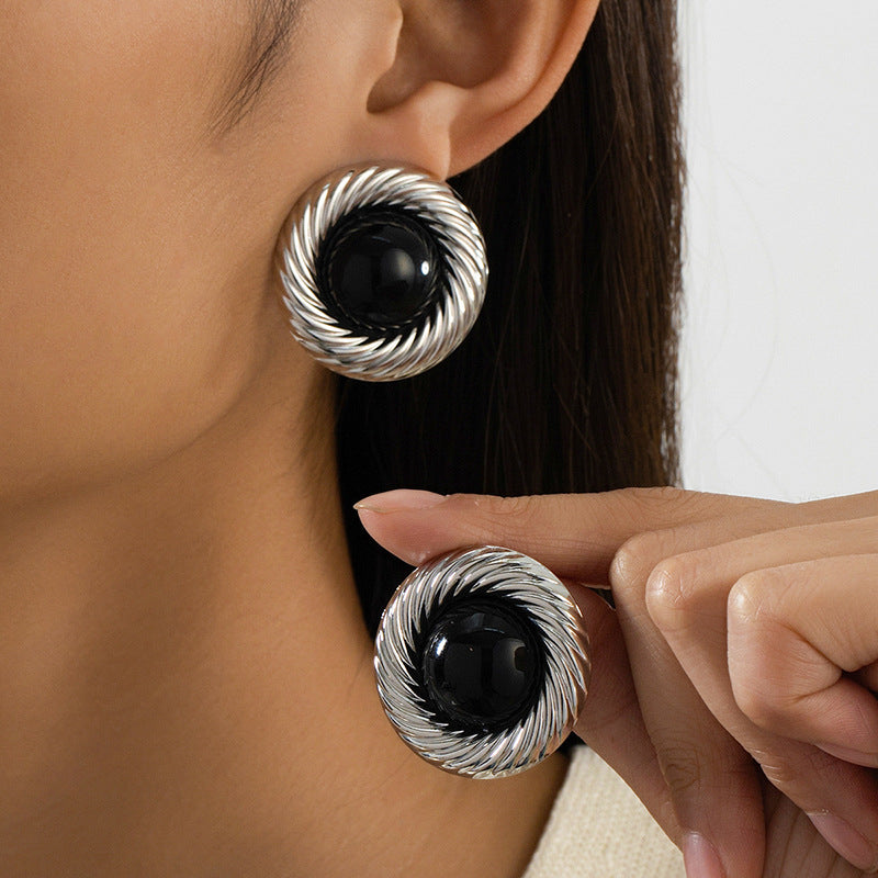 For Stud Earrings In Black And Gold With Elegant Silver Accents