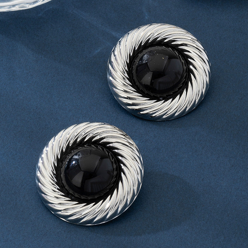 For Stud Earrings In Black And Gold With Elegant Silver Accents