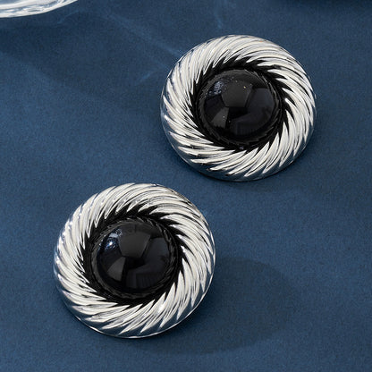 For Stud Earrings In Black And Gold With Elegant Silver Accents