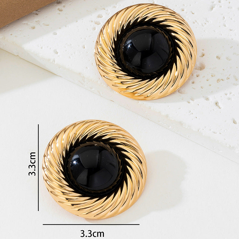 For Stud Earrings In Black And Gold With Elegant Silver Accents