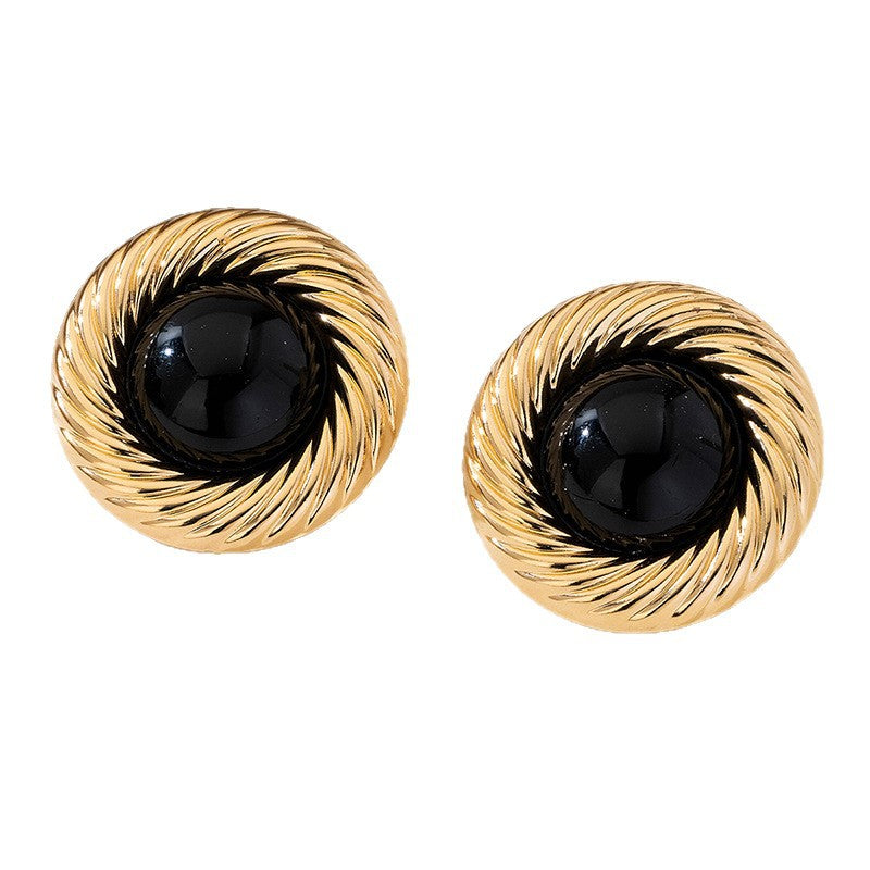 For Stud Earrings In Black And Gold With Elegant Silver Accents