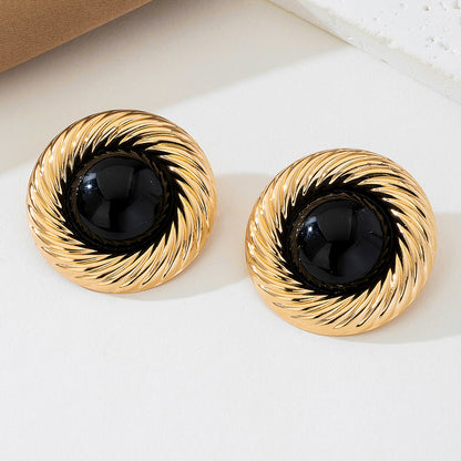 For Stud Earrings In Black And Gold With Elegant Silver Accents