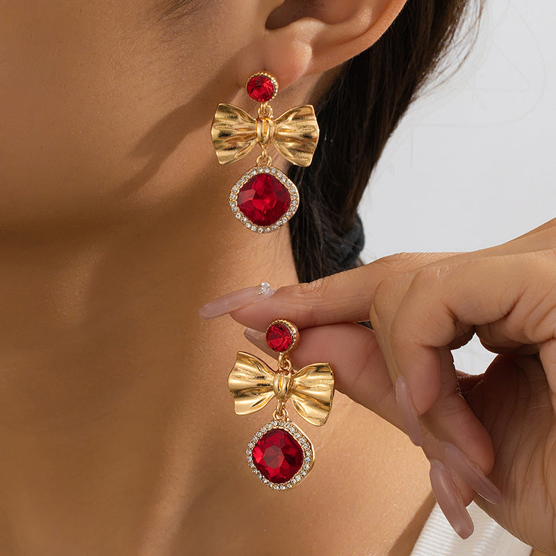 Bow Knot Stud Earrings In Red, Perfect For Adding A Charming Touch To Your Jewelry Collection