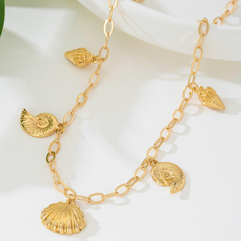 Beach Artificial Pearl Starfish Shell Necklace For Women Vintage Vacation Jewelry Zinc Alloy Beaded Necklace Vacation Accessories