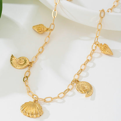 Beach Artificial Pearl Starfish Shell Necklace For Women Vintage Vacation Jewelry Zinc Alloy Beaded Necklace Vacation Accessories