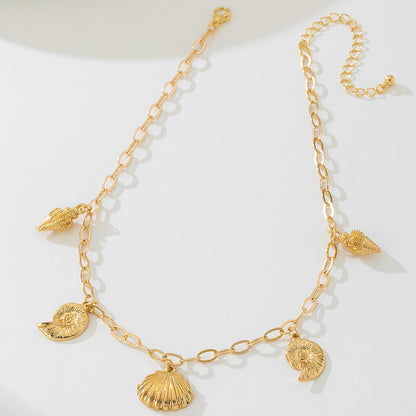 Beach Artificial Pearl Starfish Shell Necklace For Women Vintage Vacation Jewelry Zinc Alloy Beaded Necklace Vacation Accessories