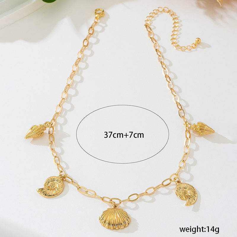 Beach Artificial Pearl Starfish Shell Necklace For Women Vintage Vacation Jewelry Zinc Alloy Beaded Necklace Vacation Accessories