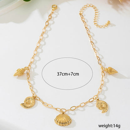 Beach Artificial Pearl Starfish Shell Necklace For Women Vintage Vacation Jewelry Zinc Alloy Beaded Necklace Vacation Accessories