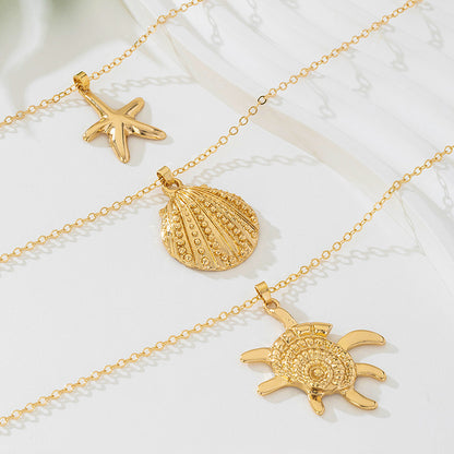 Beach Artificial Pearl Starfish Shell Necklace For Women Vintage Vacation Jewelry Zinc Alloy Beaded Necklace Vacation Accessories