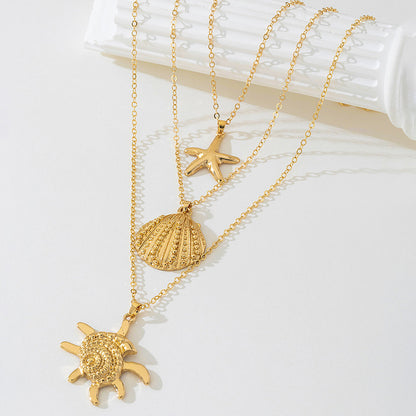 Beach Artificial Pearl Starfish Shell Necklace For Women Vintage Vacation Jewelry Zinc Alloy Beaded Necklace Vacation Accessories