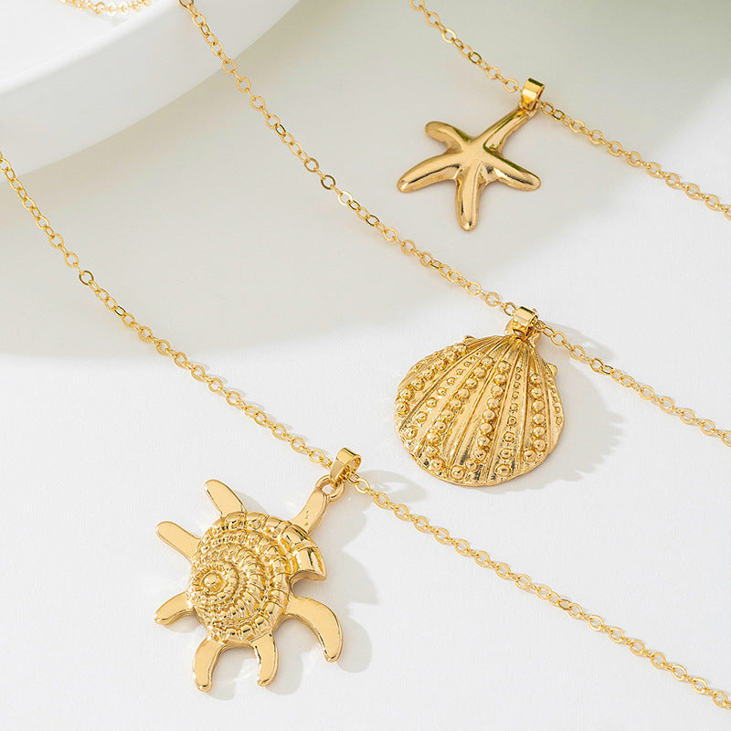 Beach Artificial Pearl Starfish Shell Necklace For Women Vintage Vacation Jewelry Zinc Alloy Beaded Necklace Vacation Accessories