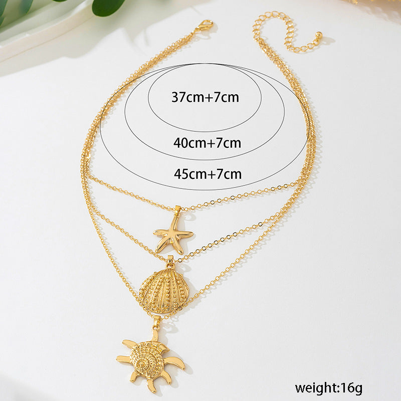 Beach Artificial Pearl Starfish Shell Necklace For Women Vintage Vacation Jewelry Zinc Alloy Beaded Necklace Vacation Accessories