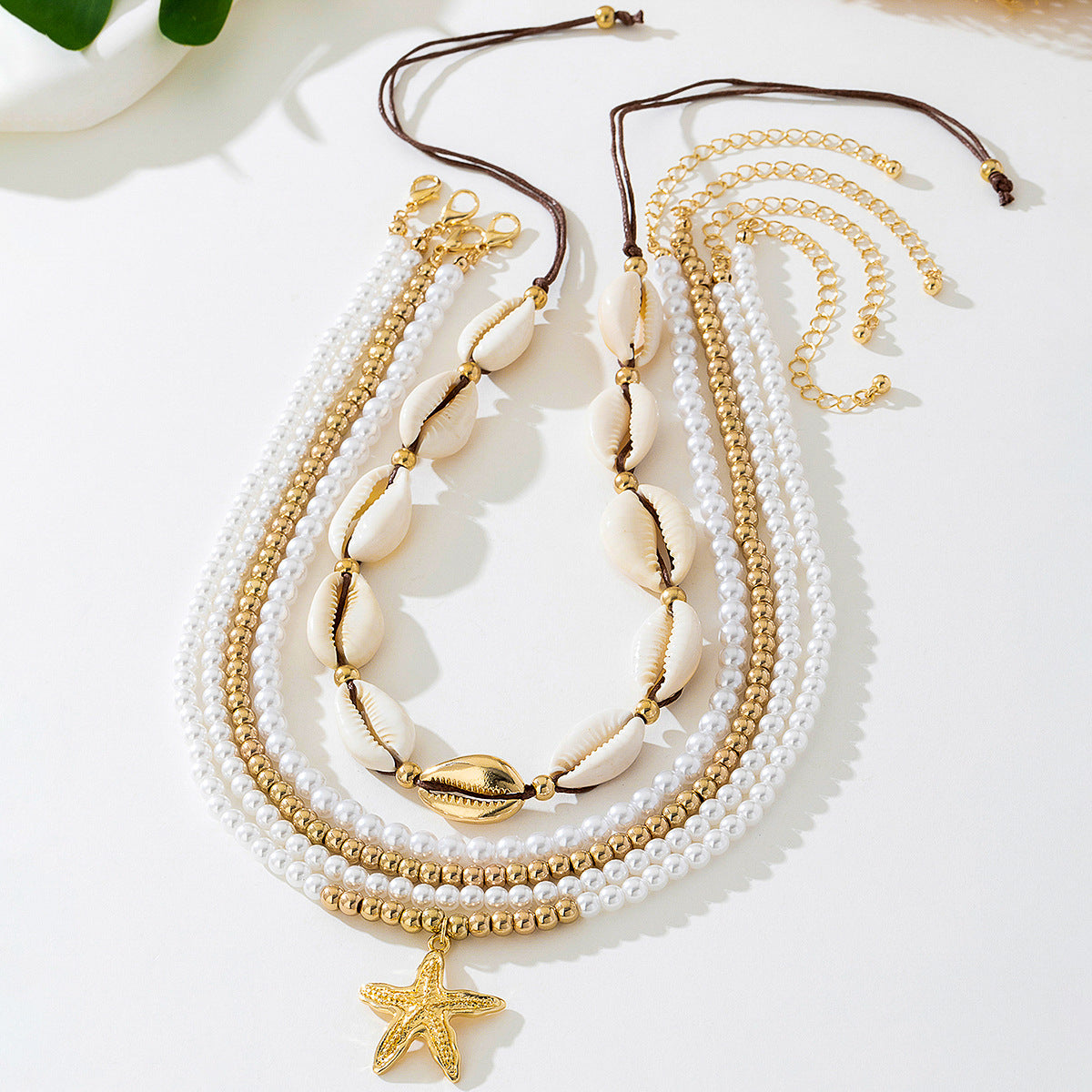 Beach Artificial Pearl Starfish Shell Necklace For Women Vintage Vacation Jewelry Zinc Alloy Beaded Necklace Vacation Accessories