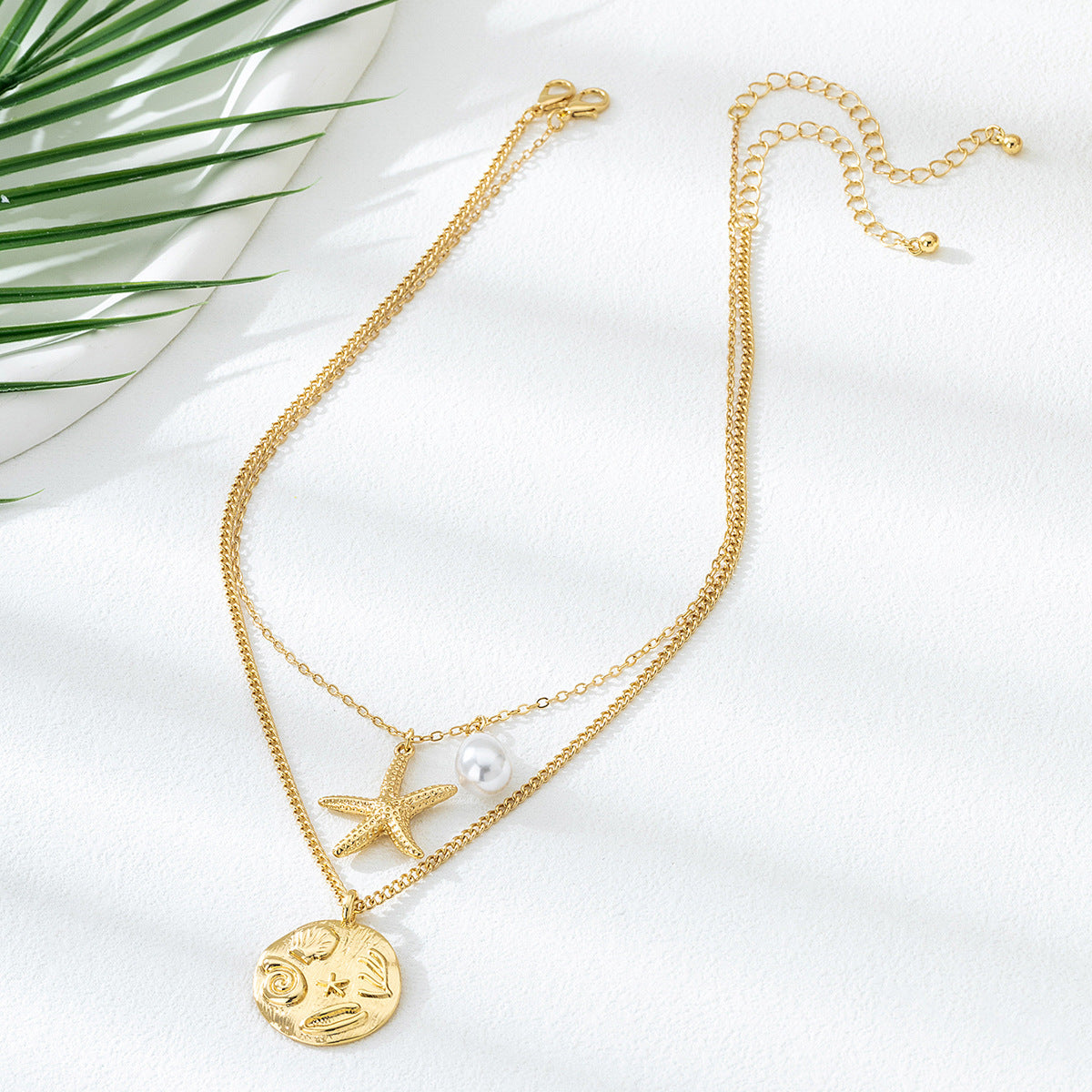 Beach Artificial Pearl Starfish Shell Necklace For Women Vintage Vacation Jewelry Zinc Alloy Beaded Necklace Vacation Accessories