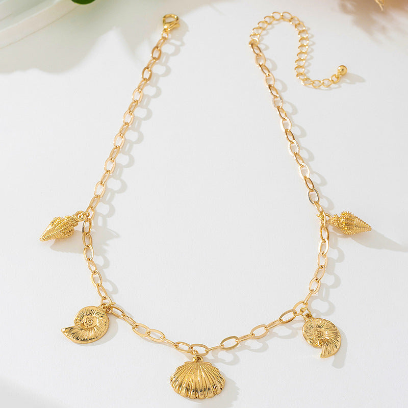 Beach Artificial Pearl Starfish Shell Necklace For Women Vintage Vacation Jewelry Zinc Alloy Beaded Necklace Vacation Accessories