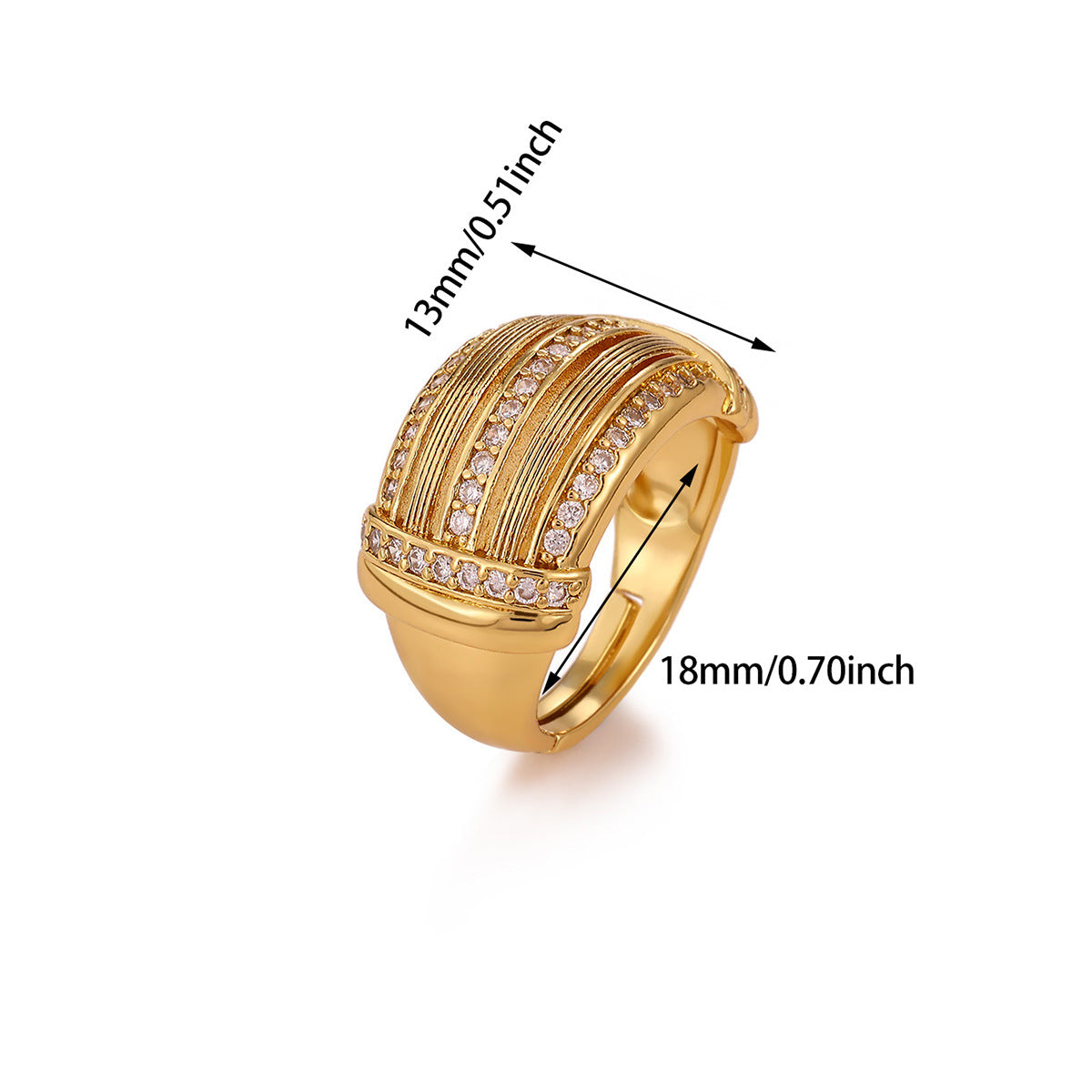 Exaggerated Geometric Ring For Women Made Of Copper With 18K Real Gold Plating Featuring Zircon In Golden Tone