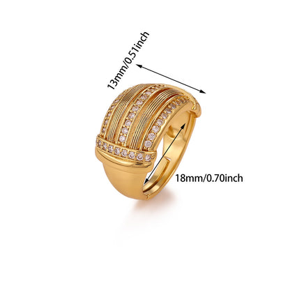 Exaggerated Geometric Ring For Women Made Of Copper With 18K Real Gold Plating Featuring Zircon In Golden Tone
