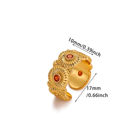 Heart Shape Ring For Women In 18K Real Gold Plated Copper With Zircon Inlay, Golden