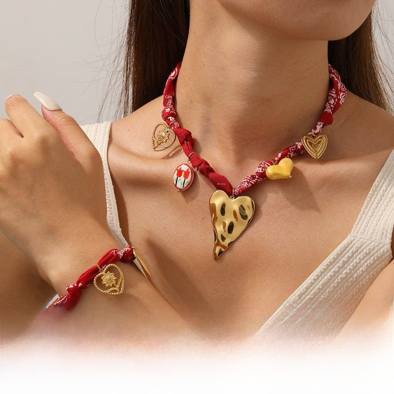 Bohemian Jewelry Set Featuring Heart Shape Pattern In Cloth Material