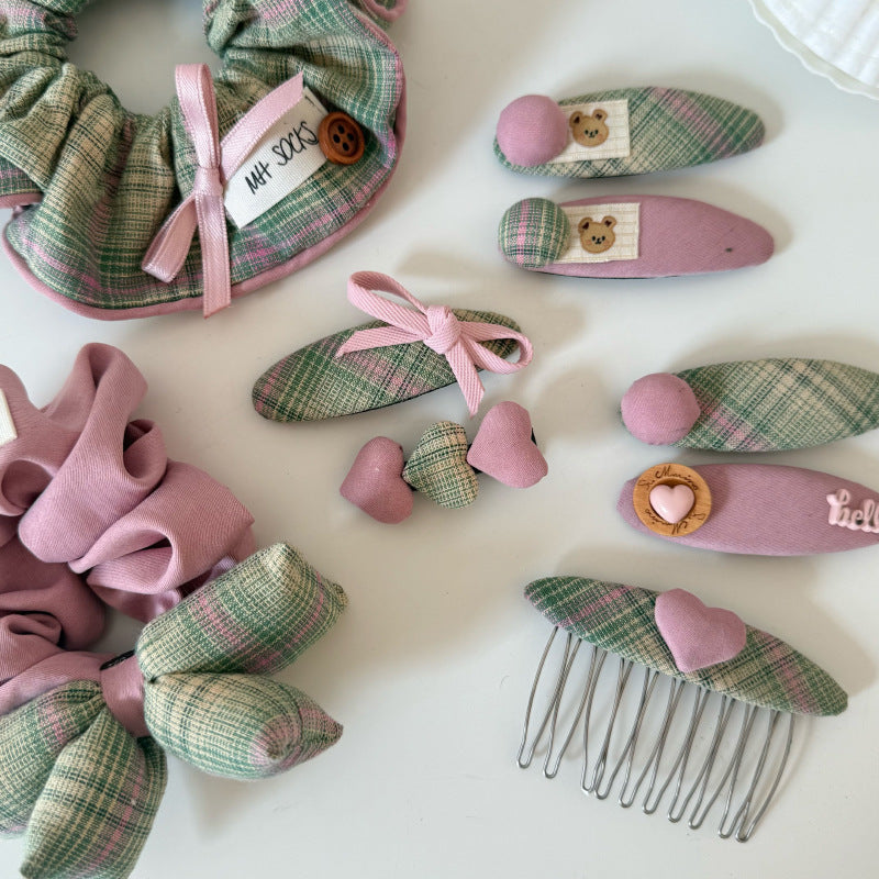 Spring Matcha Color Hair Clip Bow Hairband Multifunctional Soft Floral Hair Accessory Heart-shaped Hairpin