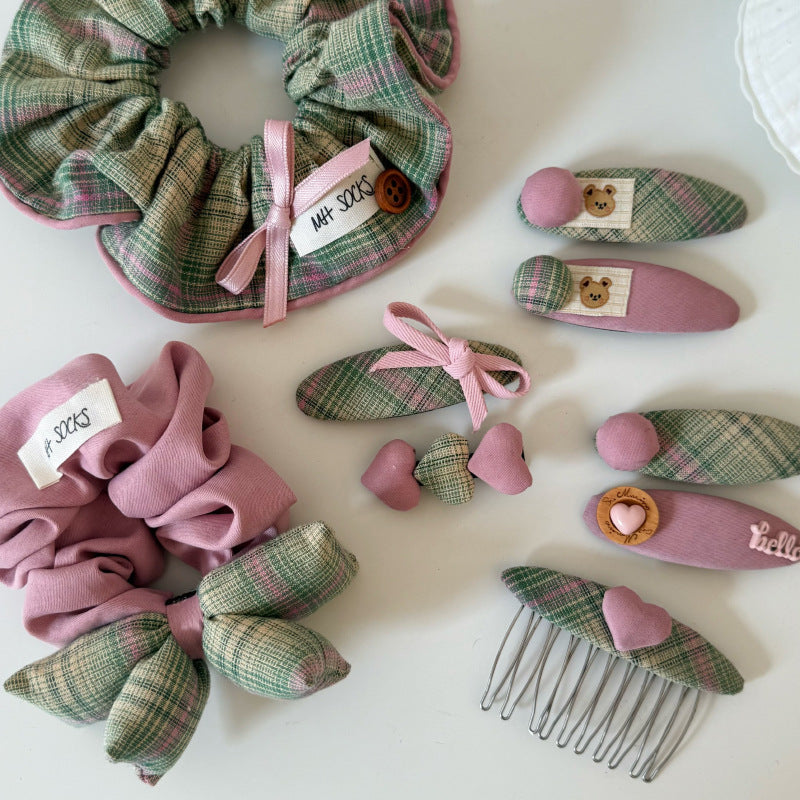 Spring Matcha Color Hair Clip Bow Hairband Multifunctional Soft Floral Hair Accessory Heart-shaped Hairpin