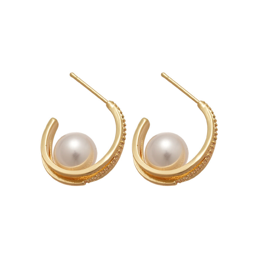C Shape Zircon Stud Earrings For Women In Gold