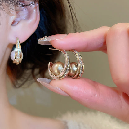 C Shape Zircon Stud Earrings For Women In Gold