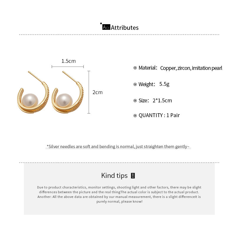C Shape Zircon Stud Earrings For Women In Gold
