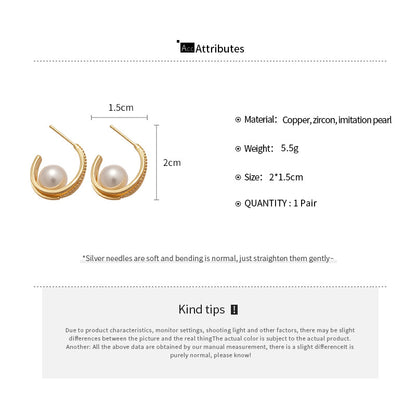 C Shape Zircon Stud Earrings For Women In Gold